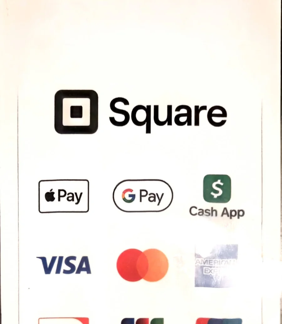 Accepted payments via Square: Apple Pay, Google Pay, Cash App, Visa, Mastercard, American Express, Discover, JCB, and UnionPay