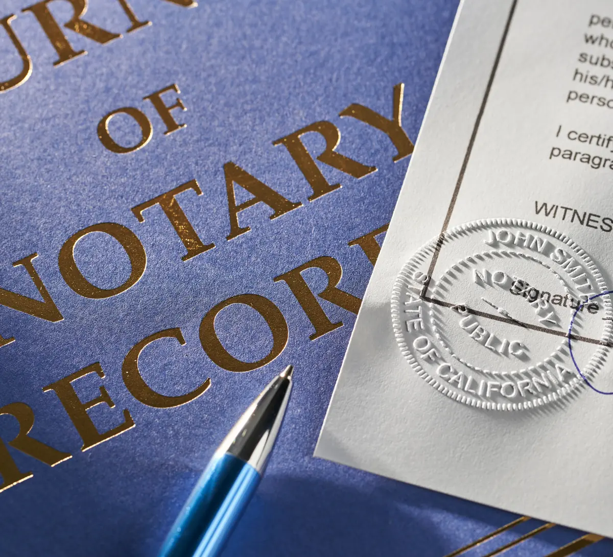 Notary journal and embossed document