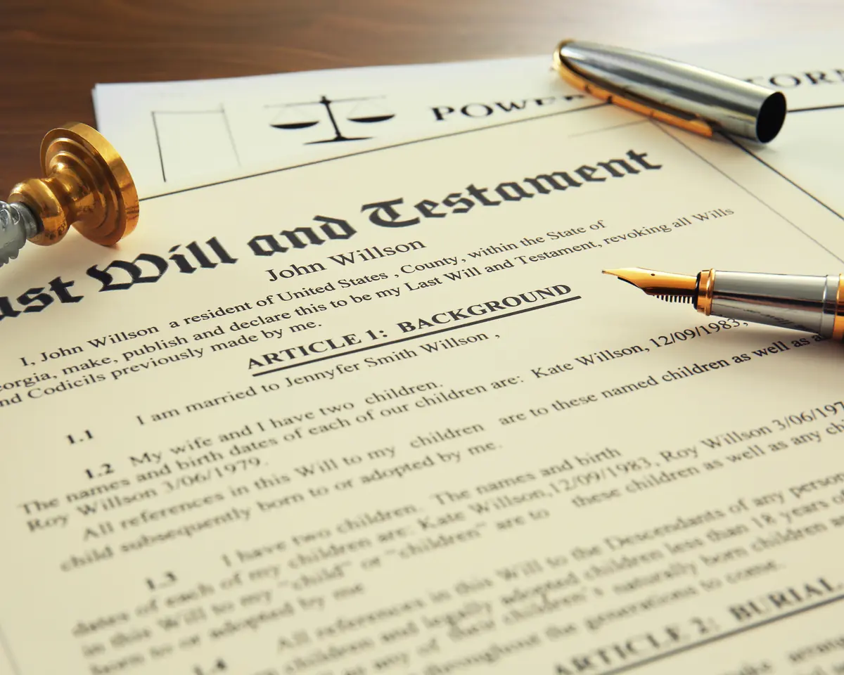 Last will and testament document with fountain pen